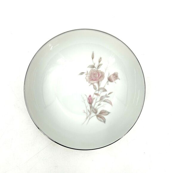 FINE CHINA JAPAN Vintage Laura Coupe Cereal Bowl White Floral Rose Platinum Trim - Picture 1 of 5